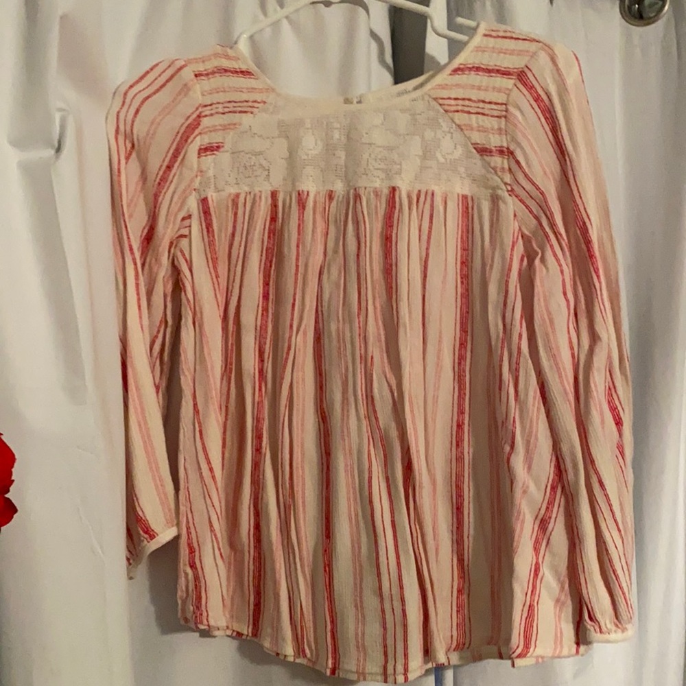 Pink striped peasant blouse